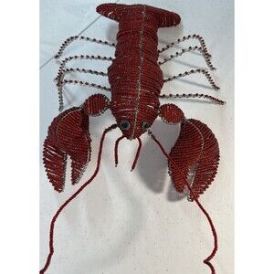 10” 15” W Antenna Handmade wired red glass beads beaded decor lobster figure